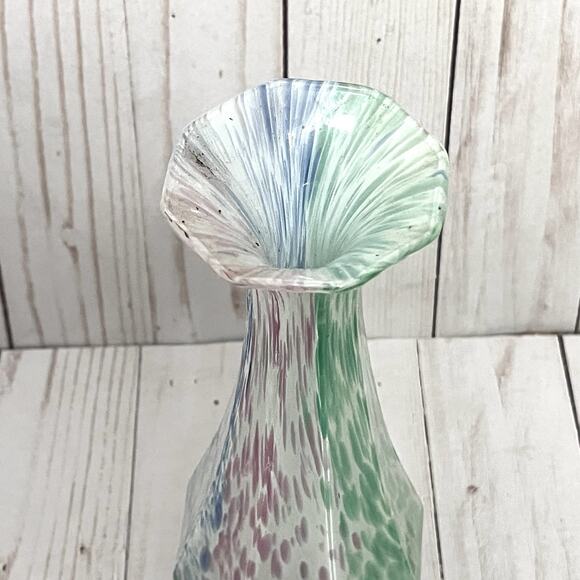 Lavorazione Murano Glass Bud Vase Fluted Twisted-Stem Blue Green Pink Speckled - Picture 6 of 9